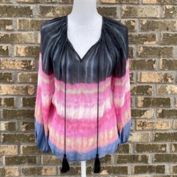 Marie Oliver 100% Silk Tie-dye Top Blouse Size Small Tassels. - Picture 1 of 4